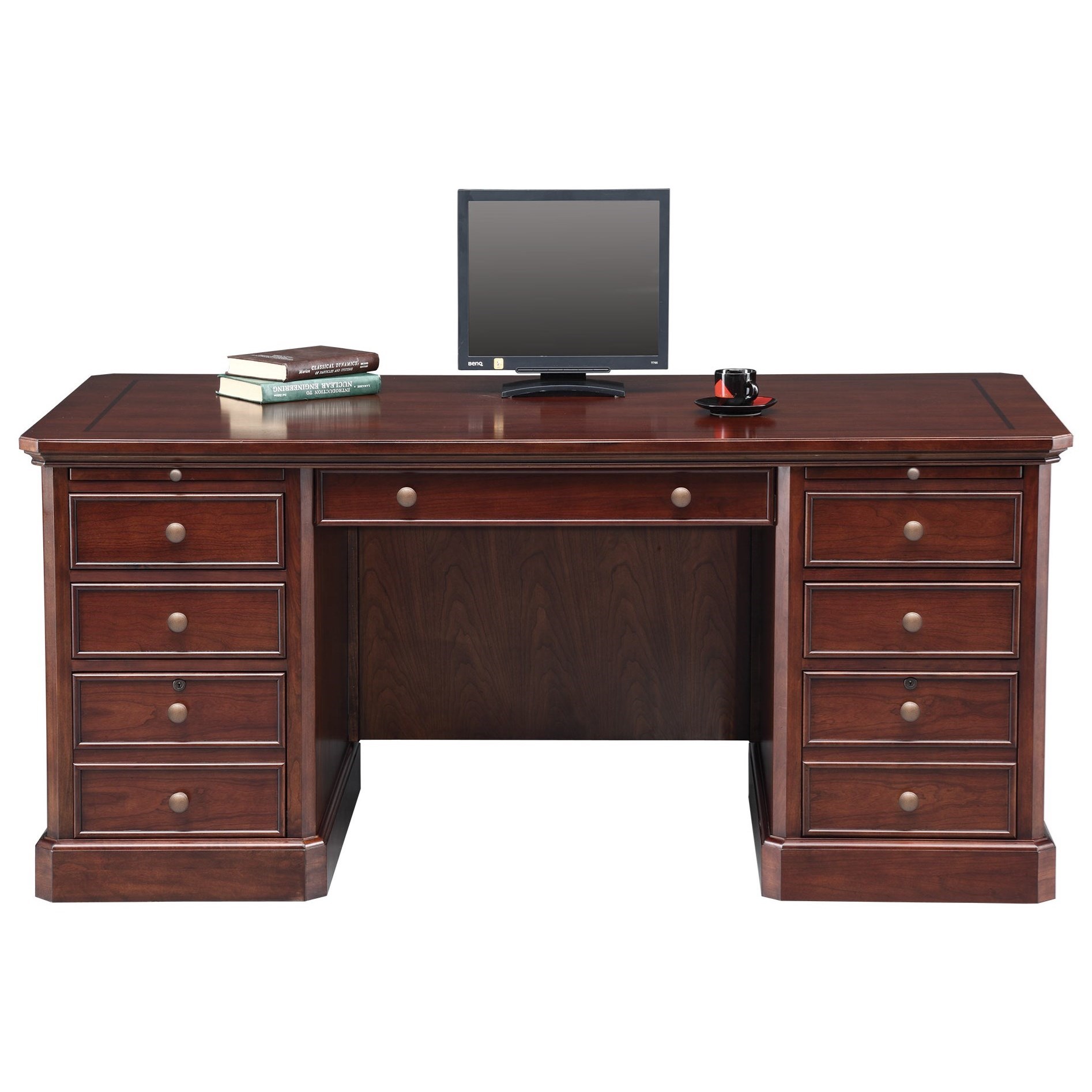 Double pedestal desk shop with filing drawer